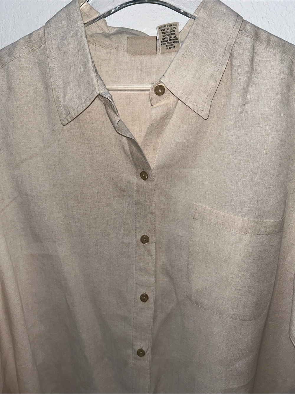 L.L. Bean EUC Linen Natural Beige Long-Sleeve Button-Down 1X